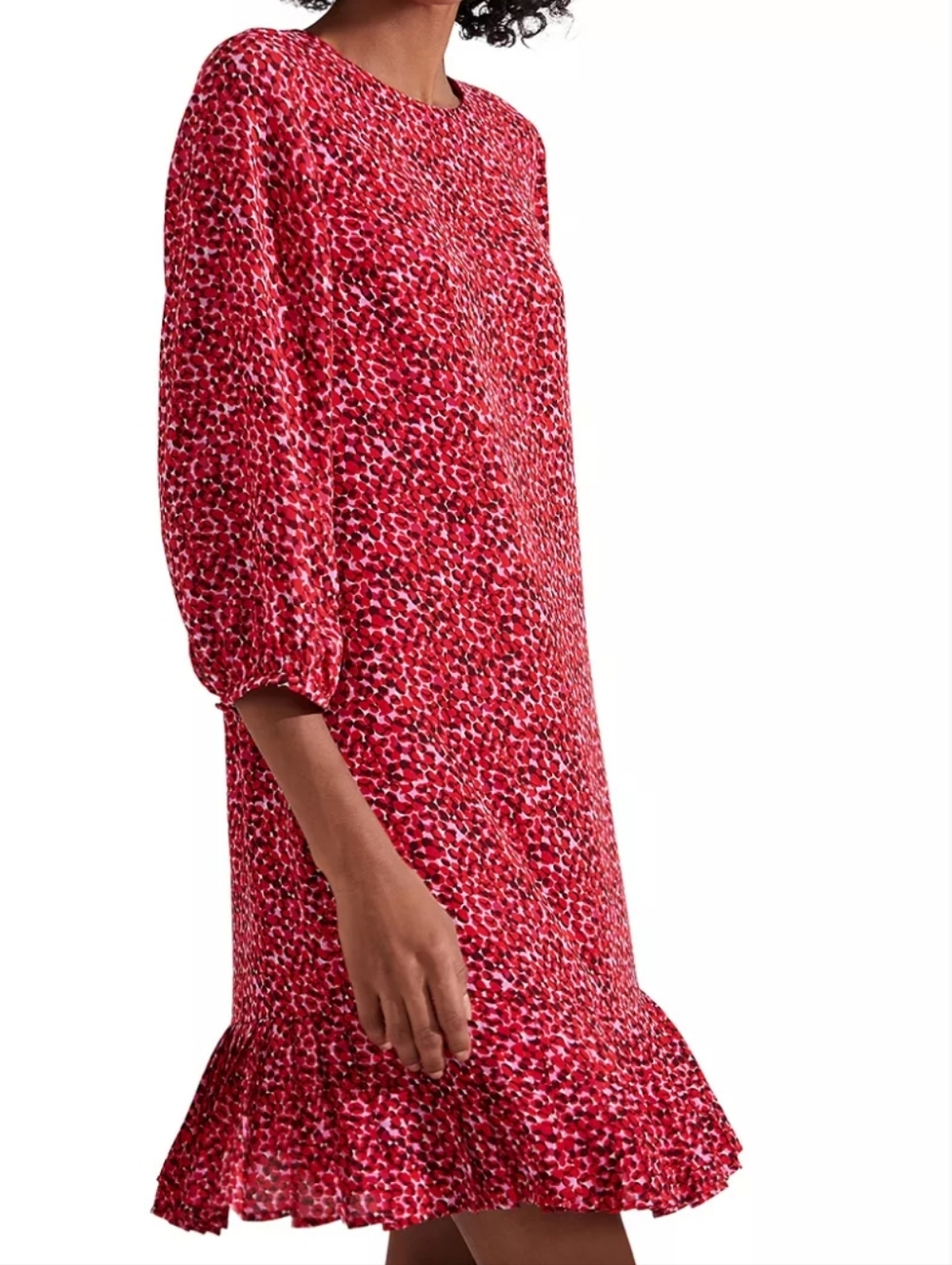 Hobbs London Liana Printed Ruffle Hem Dress NWOT Size 14 Red Pink Polka‎ Dot